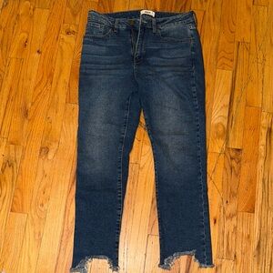 PAIGE Dark Blue Cropped Jeans with Frayed Hem